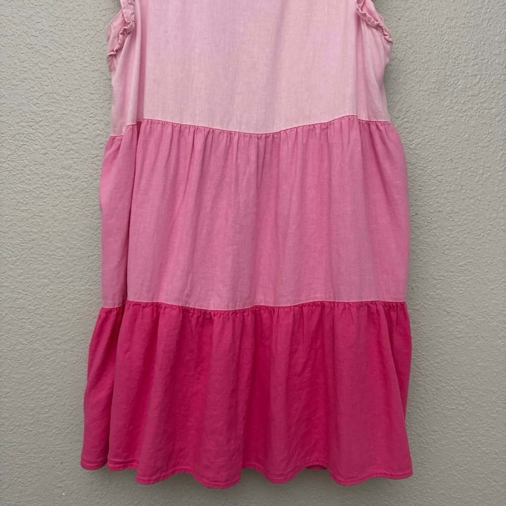 J. Crew Factory Pink Linen Blend Colorblock Ombre Ruffle Sleeve Dress Size 14 - Picture 11 of 15
